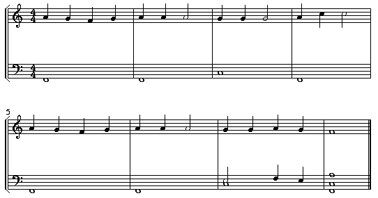 Musical example of "Mary had a little Lamb"